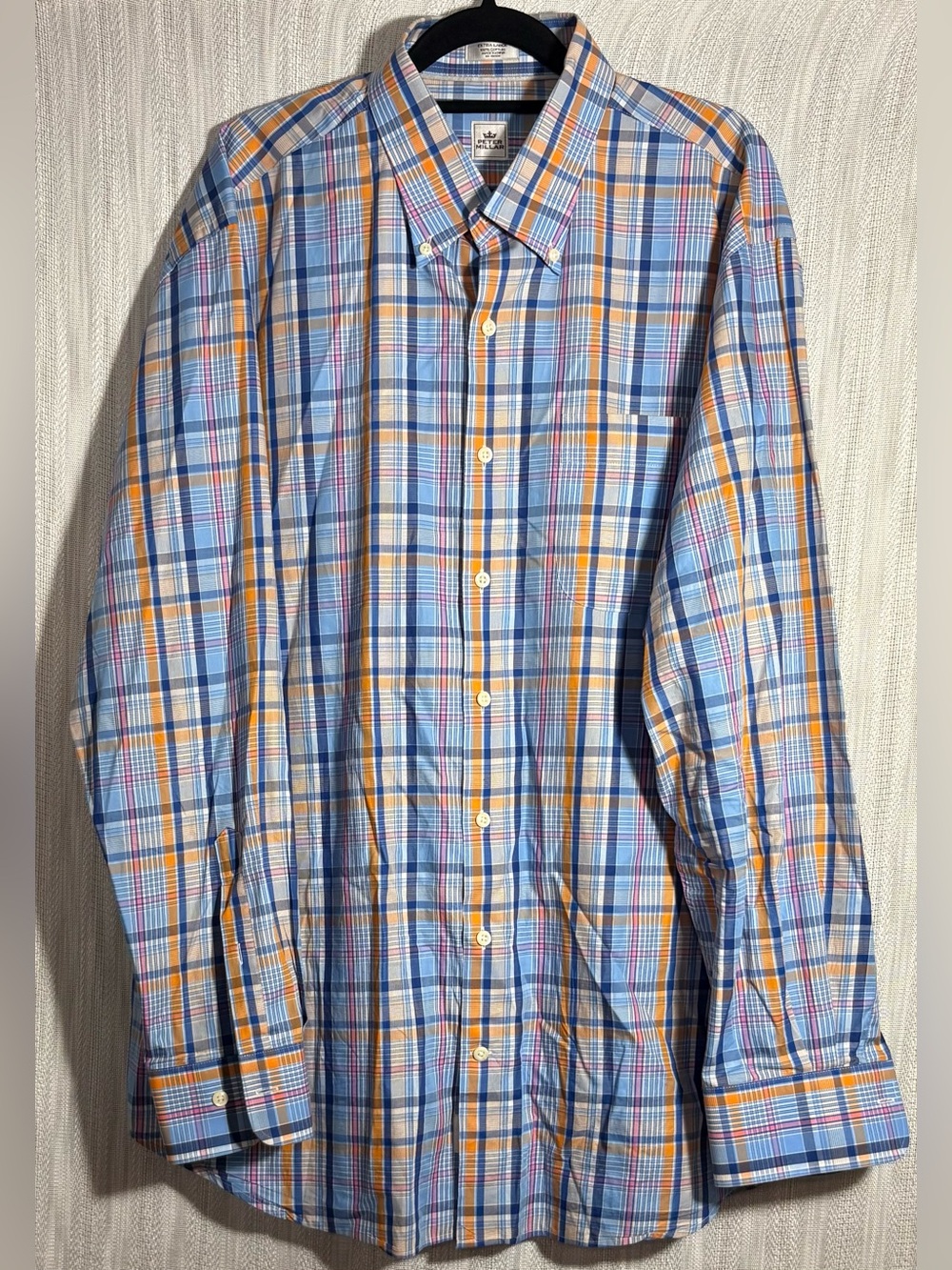 Peter Millar Light Blue & Orange Plaid Button-Down Shirt